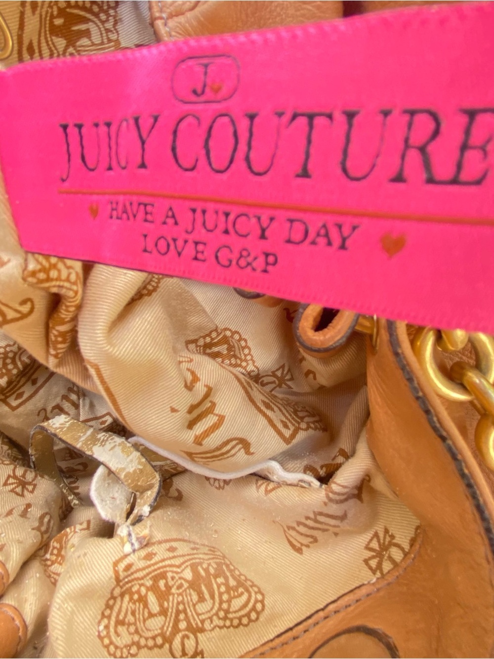 Y2K Juicy Couture Tan Genuine Leather & Gold Hardware Shoulder Bag - Picture 11 of 12